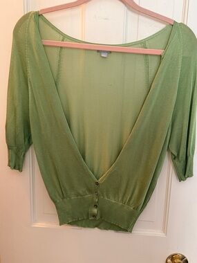 United Colors Of Benetton Light Green Deep V Button-Front Knit Top